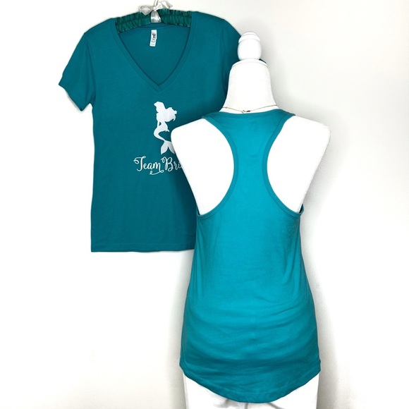 Team Bride Lot Little Mermaid Ariel Tee and Tank Bachelorette Turquoise Large L - Picture 7 of 16